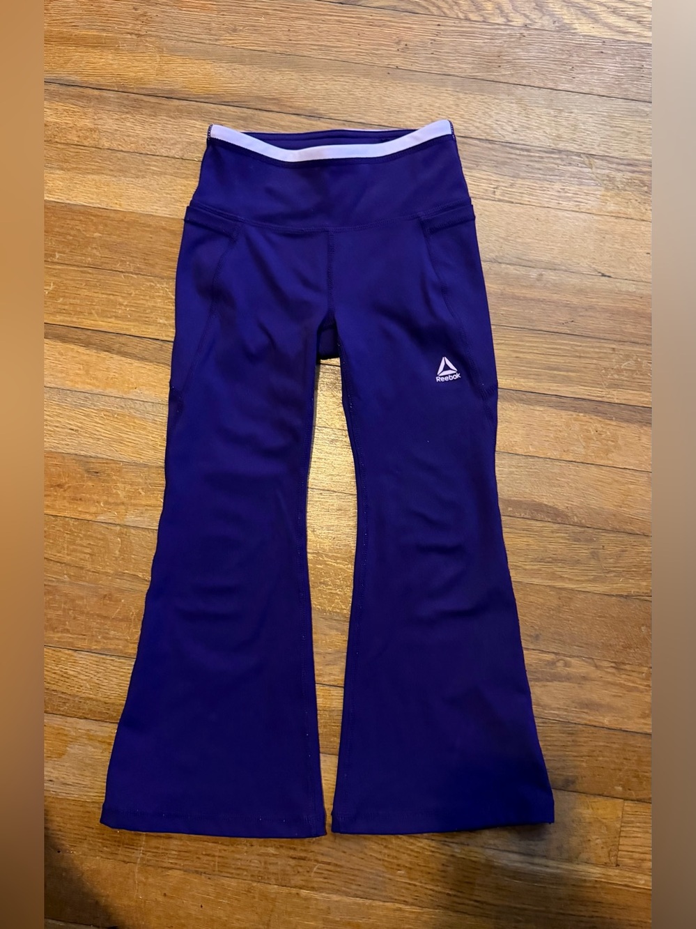 Reebok Girls Purple Flared Leggings with Light Purple Waistband Trim- Size:XS